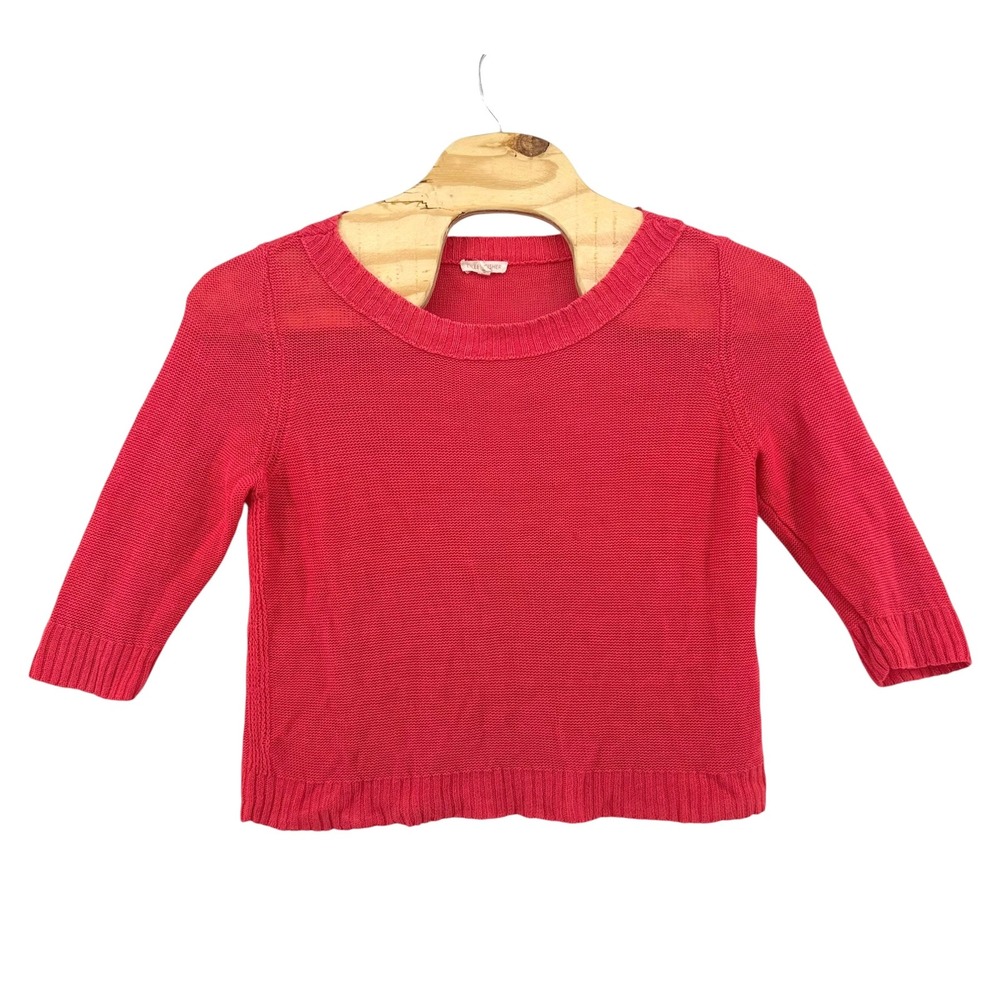Eileen Fisher Womens Red 100% Linen Scoop Neck 3/4 Sleeve Knit Sweater Large